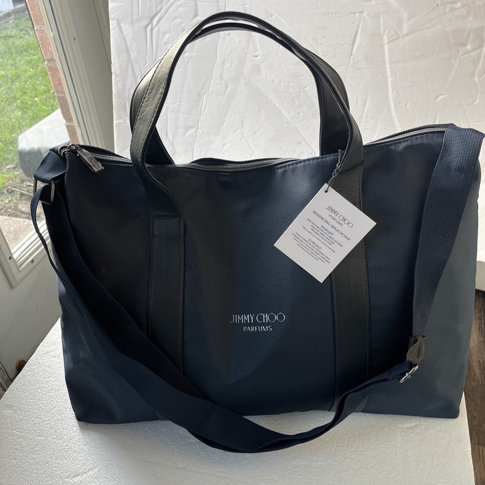 Jimmy Choo Parfums Navy Duffle Weekender Bag W/ Shoulder Strap Travel Tote New